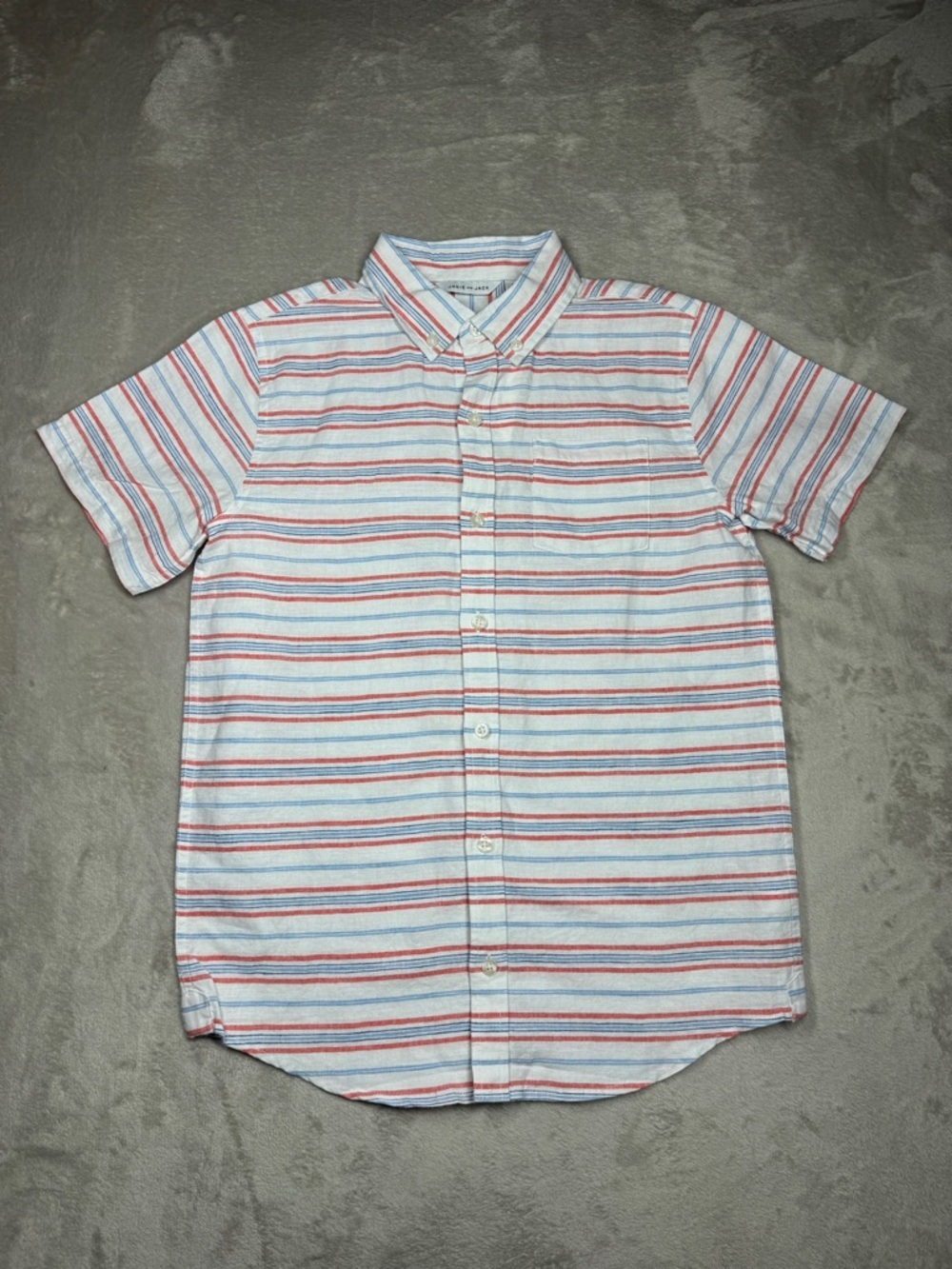 NWT Janie and Jack Red White Blue Cotton Linen Blend Striped Buttoned Shirt 16